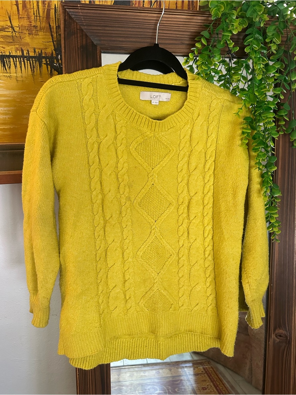 LOFT Cable-Knit Crewneck Sweater in Bright Yellow